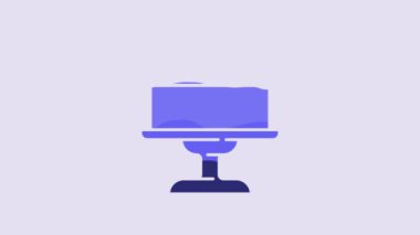 Blue Wedding cake icon isolated on purple background. 4K Video motion graphic animation.