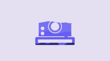 Blue Photo camera icon isolated on purple background. Foto camera icon. 4K Video motion graphic animation.