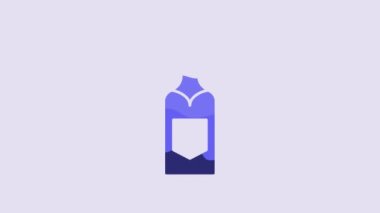 Blue Champagne bottle icon isolated on purple background. 4K Video motion graphic animation.
