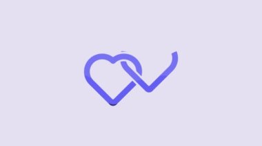 Blue Two Linked Hearts icon isolated on purple background. Romantic symbol linked, join, passion and wedding. Valentine day symbol. 4K Video motion graphic animation.