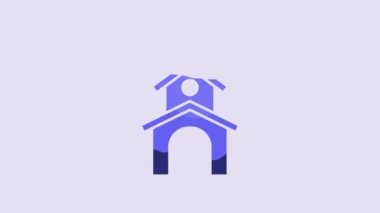 Blue Church building icon isolated on purple background. Christian Church. Religion of church. 4K Video motion graphic animation.