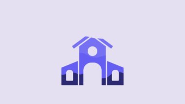 Blue Church building icon isolated on purple background. Christian Church. Religion of church. 4K Video motion graphic animation.