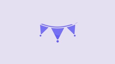 Blue Carnival garland with flags icon isolated on purple background. Party pennants for birthday celebration, festival decoration. 4K Video motion graphic animation.