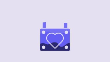 Blue Lock and heart icon isolated on purple background. Locked Heart. Love symbol and keyhole sign. Valentines day symbol. 4K Video motion graphic animation.