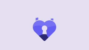 Blue Castle in the shape of a heart icon isolated on purple background. Locked Heart. Love symbol and keyhole sign. 4K Video motion graphic animation.