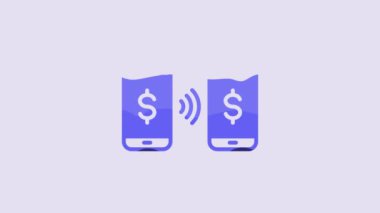 Blue Money payment transfer in mobile icon isolated on purple background. Concept of fast pay by purchase. Sending and receiving money. 4K Video motion graphic animation.