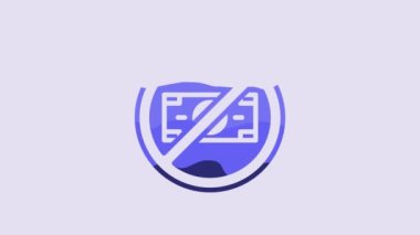 Blue No money icon isolated on purple background. Prohibition of money. 4K Video motion graphic animation.