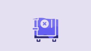 Blue Safe icon isolated on purple background. The door safe a bank vault with a combination lock. Reliable Data Protection. 4K Video motion graphic animation.