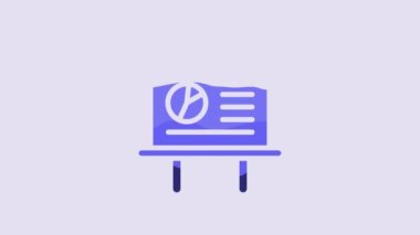 Blue Presentation board with graph, schedule, chart, diagram, infographic, pie graph icon isolated on purple background. 4K Video motion graphic animation.