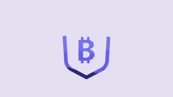 Blue Shield Bitcoin Icon Isolated Purple Background Cryptocurrency Mining Blockchain — Stock Video
