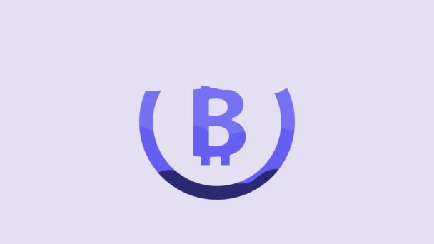 Blue Cryptocurrency Coin Bitcoin Icon Isolated Purple Background Physical Bit — Vídeos de Stock