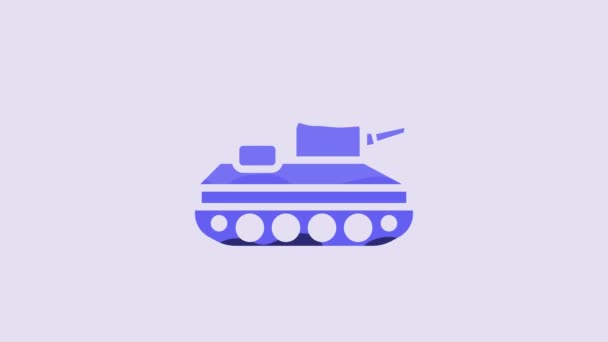 蓝色军用坦克图标隔离在紫色背景 4K视频运动图形动画 — 图库视频影像