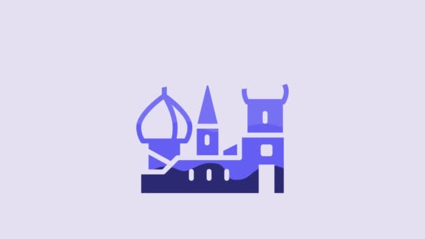 Blue Moscow Symbol Saint Basils Cathedral Russia Icon Isolated Purple — Stockvideo