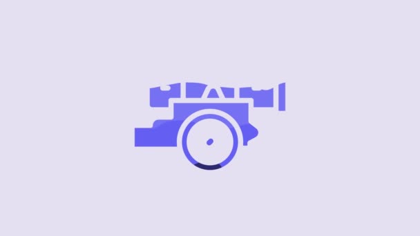 Blue Cannon Icon Isolated Purple Background Video Motion Graphic Animation — Vídeo de Stock
