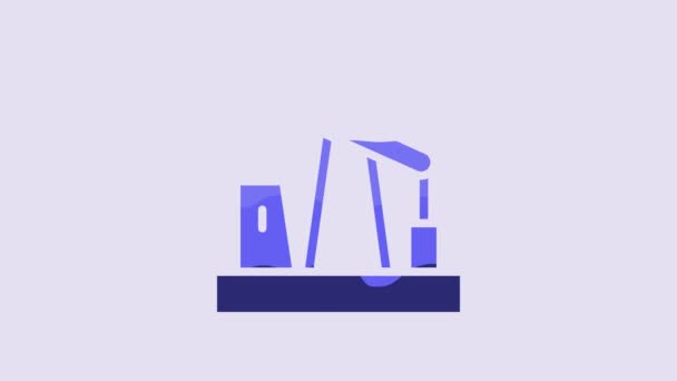 Blue Oil Pump Pump Jack Icon Isolated Purple Background Oil — Stock Video