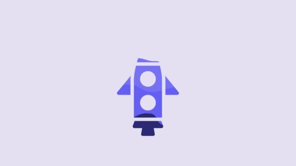 Blue Rocket Ship Icon Isolated Purple Background Space Travel Video — 图库视频影像
