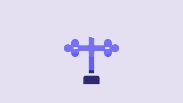 Blaues Christliches Kreuz Auf Violettem Hintergrund Kirchenkreuz Video Motion Grafik — Stockvideo