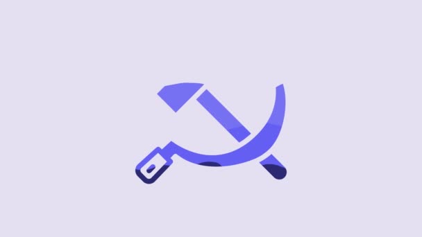 蓝锤和镰刀苏联图标孤立在紫色背景 苏联的象征 4K视频运动图形动画 — 图库视频影像