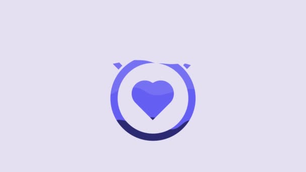 Blue Heart Center Stopwatch Icon Isolated Purple Background Valentines Day — Stock Video