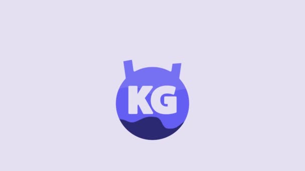 蓝色Kettlebell图标孤立在紫色背景 运动器材 4K视频运动图形动画 — 图库视频影像