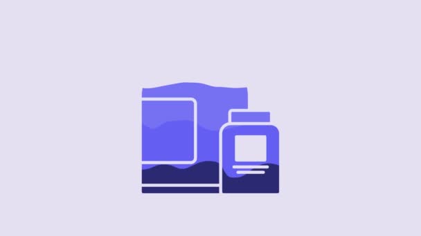 Синій Спортивний Напій Бодибілків Ікона Живлення Харчових Продуктів Ізольовані Фіолетовому — стокове відео