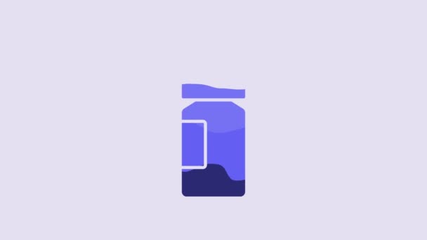 Синий Значок Фиолетовом Фоне Спортивный Шейкер Крышкой Воды Протеиновых Коктейлей — стоковое видео