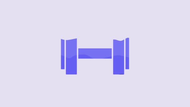 Голубая Иконка Dumbell Изолирована Фиолетовом Фоне Икона Поднятия Мышц Фитнес — стоковое видео