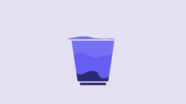 蓝色健身振动器图标隔离在紫色背景 运动摇瓶 瓶盖用于水和蛋白质鸡尾酒 4K视频运动图形动画 — 图库视频影像