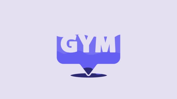 Icône Gymnase Blue Location Isolé Sur Fond Violet Animation Graphique — Video