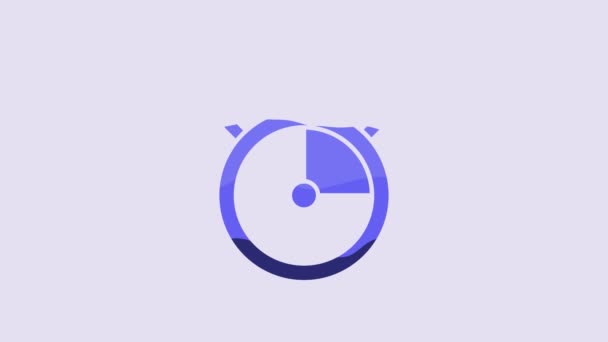 Niebieska Ikona Stopwatch Fioletowym Tle Znak Czasowy Znak Chronometryczny Animacja — Wideo stockowe