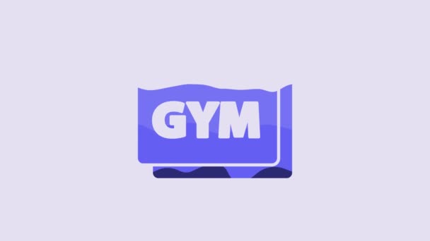 Mavi Çevrimiçi Fitness Eğitim Ikonu Mor Arka Planda Izole Edildi — Stok video