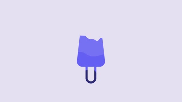 Blue Popsicle Ice Cream Wooden Stick Icon Isolated Purple Background — Vídeo de stock