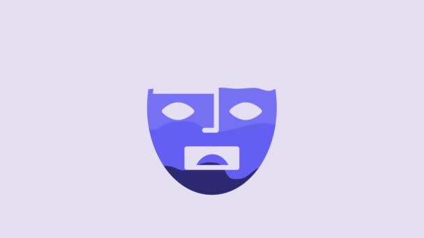 Синий Мексиканский Майя Ацтекская Маска Значок Изолирован Фиолетовом Фоне Видеографическая — стоковое видео