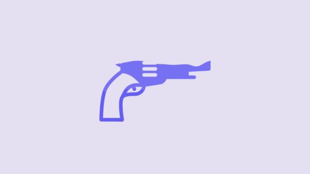 蓝色左轮手枪图标孤立在紫色背景 4K视频运动图形动画 — 图库视频影像