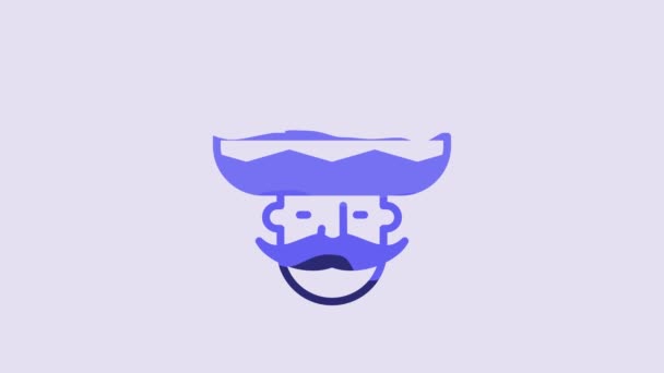 Blue Mexican Man Wearing Sombrero Icon Isolated Purple Background Hispanic — Vídeo de stock