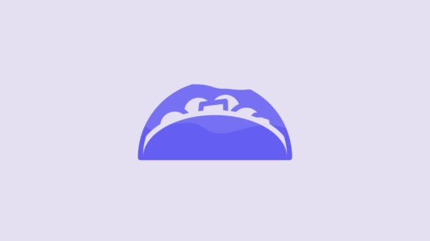 Blue Taco Pictograma Tortilla Izolată Fundal Violet Meniu Tradițional Mexican — Videoclip de stoc