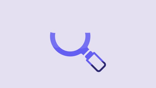 Blue Magnifying Glass Icon Isolated Purple Background Search Focus Zoom — Vídeo de Stock