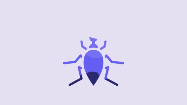 紫色の背景に隔離された青いゴキブリのアイコン 4Kビデオモーショングラフィックアニメーション — ストック動画