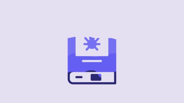 Blue Book Insect Icon Isolated Purple Background Video Motion Graphic — Vídeo de stock
