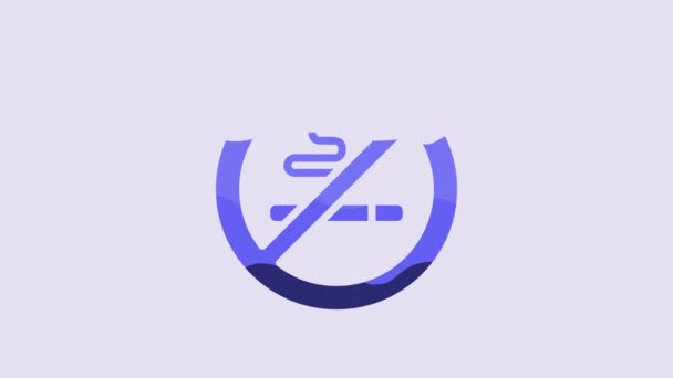 青紫色の背景に隔離された禁煙アイコン タバコのシンボル 4Kビデオモーショングラフィックアニメーション — ストック動画