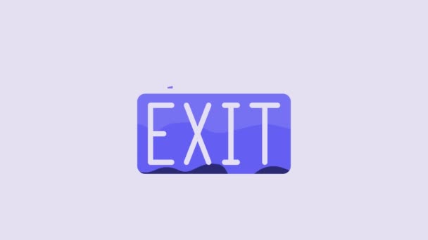 Blue Exit Icon Isolated Purple Background Fire Emergency Icon Video — Stock video