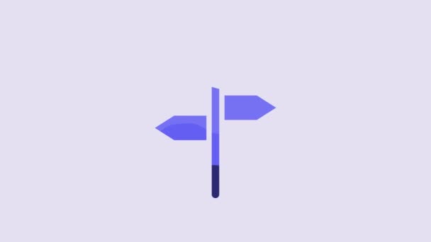 Blue Road Traffic Sign Signpost Icon Isolated Purple Background Pointer — Stock video