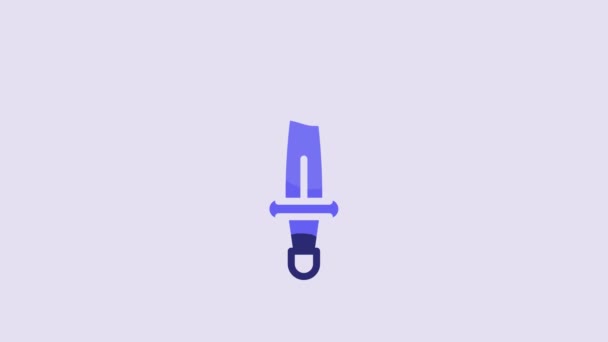 Niebieski Sztylet Ikona Izolowane Fioletowym Tle Ikona Noża Miecz Ostrym — Wideo stockowe