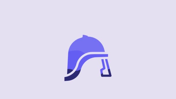 蓝色罗马军队头盔图标孤立在紫色背景 4K视频运动图形动画 — 图库视频影像