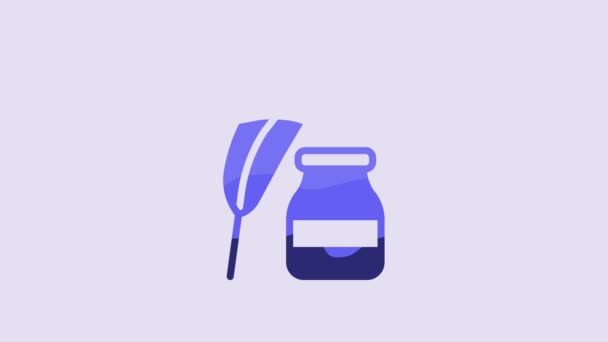 Blue Feather Inkwell Icon Isolated Purple Background Video Motion Graphic — Wideo stockowe