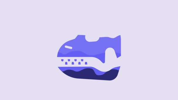 Cráneo Dinosaurio Azul Icono Aislado Sobre Fondo Púrpura Animación Gráfica — Vídeos de Stock