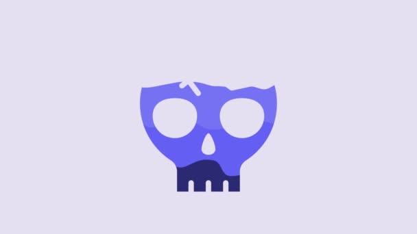 Icona Del Cranio Umano Blu Rotto Isolato Sfondo Viola Animazione — Video Stock
