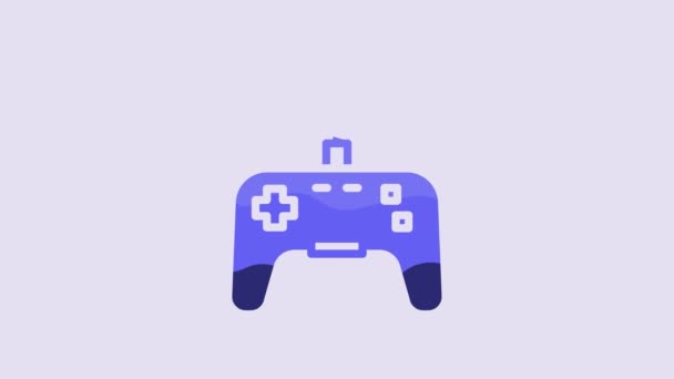 Значок Blue Gamepad Выделен Фиолетовом Фоне Игровой Контроллер Видеографическая Анимация — стоковое видео