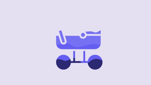 Ícone Carrinho Bebê Azul Isolado Fundo Roxo Carruagem Bebê Buggy — Vídeo de Stock