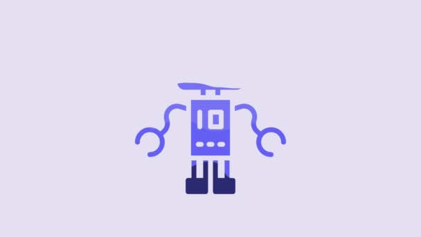 Blue Robot Toy Icon Isolated Purple Background Video Motion Graphic — Stockvideo